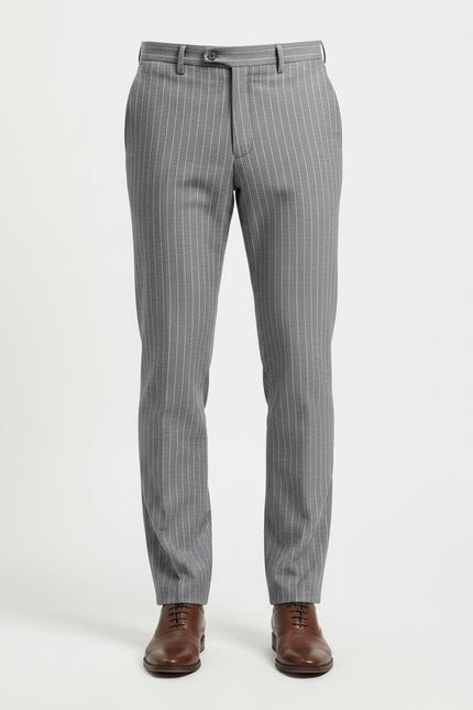 Pantalon Gris Rayé Slim Habillé Homme - Laine - vue 3