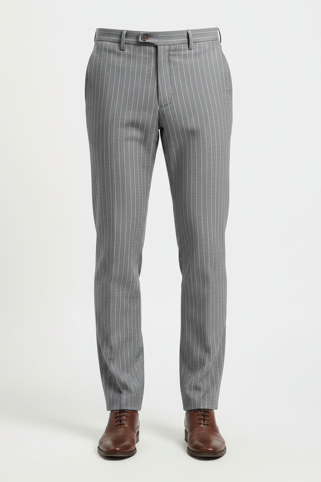 Pantalon Gris Rayé Slim Habillé Homme - Laine - vue 3