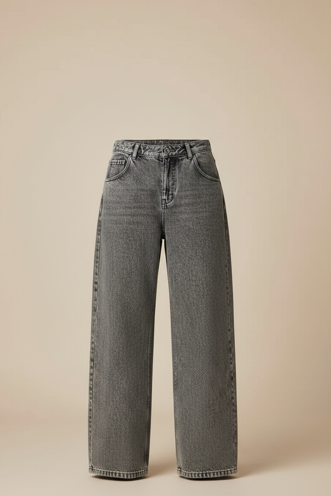 Pantalon Gris Jean Large Décontracté Femme - vue 3