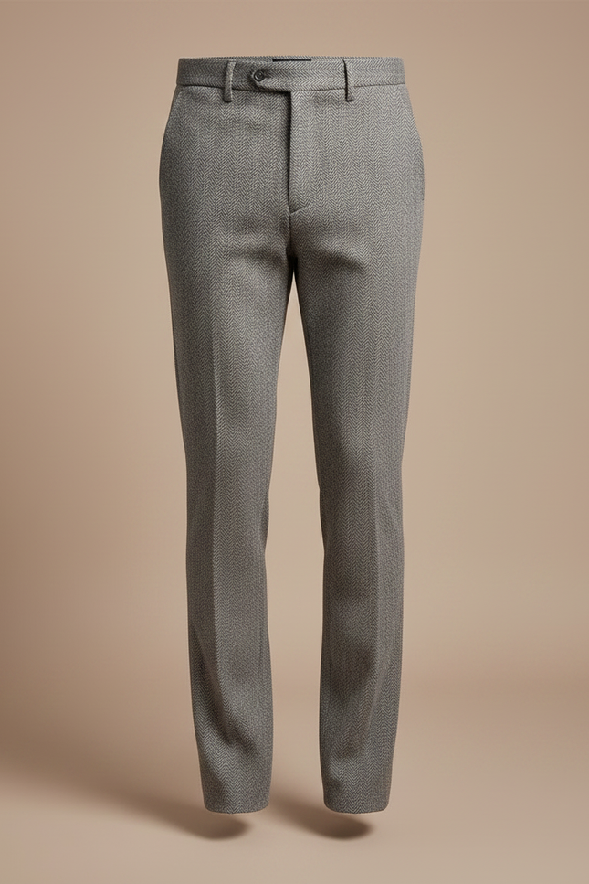 Pantalon Gris Laine Slim Habillé Motif Discret - vue 3