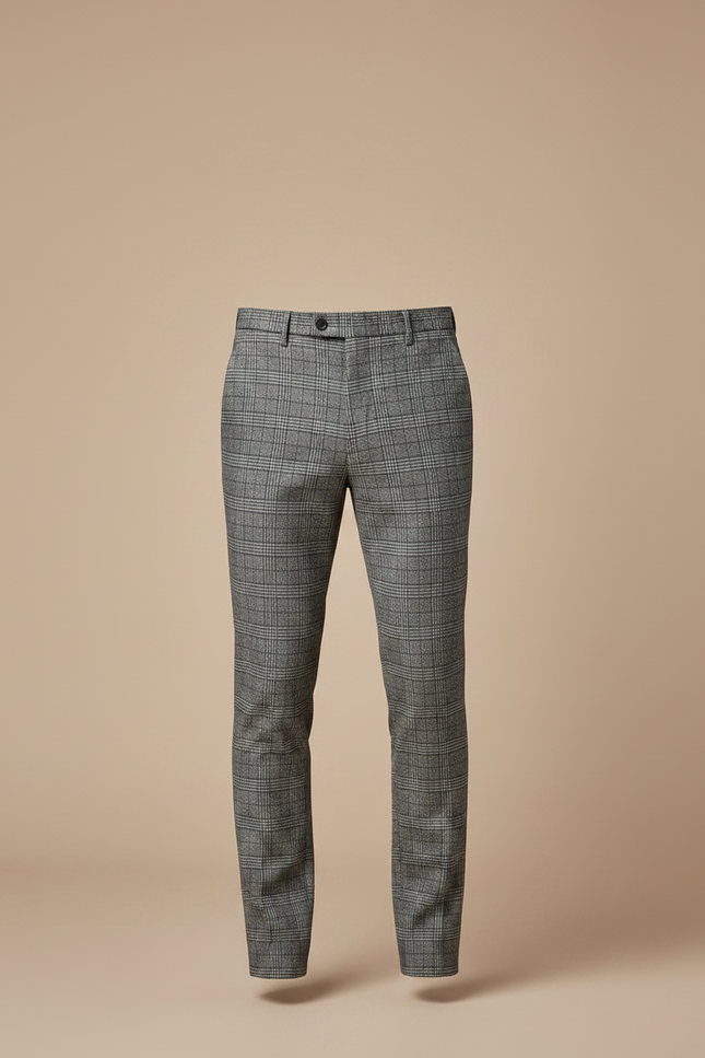 Pantalon Gris À Carreaux Coupe Slim Élégant - Laine - vue 3