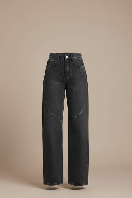 Pantalon Gris Jean Large Décontracté Femme Patchwork - vue 3