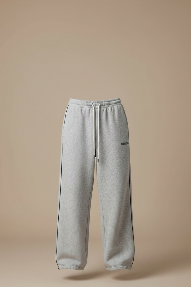 Pantalon Gris Ample Rayé Molletonné Décontracté Femme - vue 3