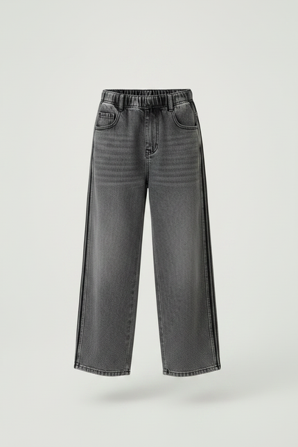 Pantalon Gris Denim Large Rayures Latérales Garçon - Jean - vue 3