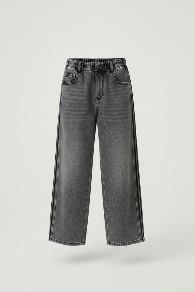 Pantalon Gris Denim Large Rayures Latérales Garçon - Jean - vue 3