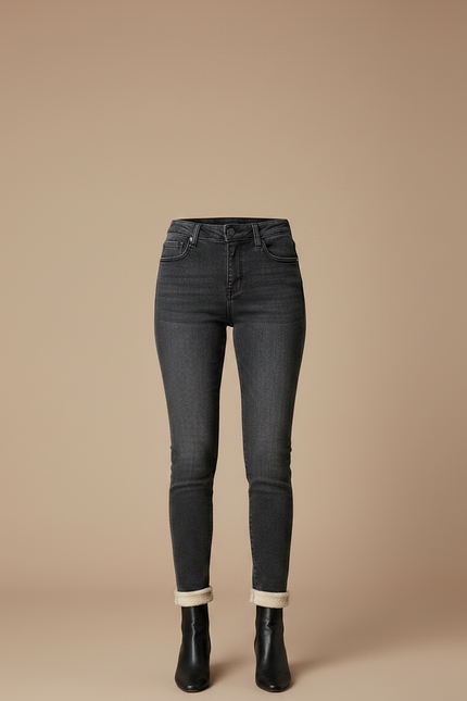 Pantalon Gris Skinny Délavé Doublé Femme Hiver - Jean - vue 3