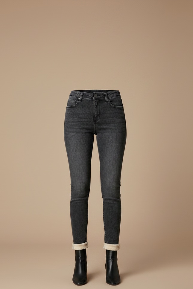 Pantalon Gris Skinny Délavé Doublé Femme Hiver - Jean - vue 3