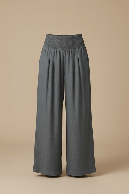 Pantalon Gris Ample Fluide Taille Haute Plissé - Viscose - vue 3