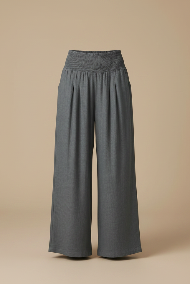 Pantalon Gris Ample Fluide Taille Haute Plissé - Viscose - vue 3