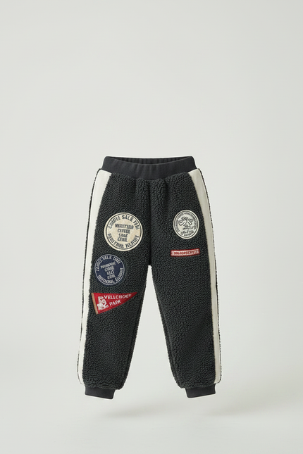 Pantalon Gris Molletonné Patchs Ample Enfant Hiver - vue 3