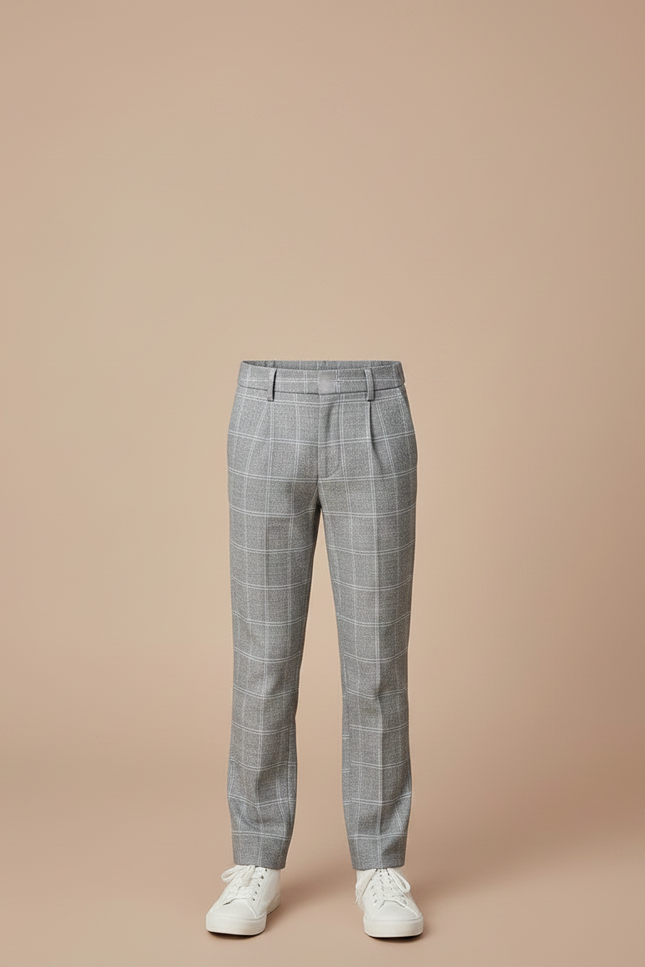 Pantalon Carotte Carreaux Gris - Laine - vue 3