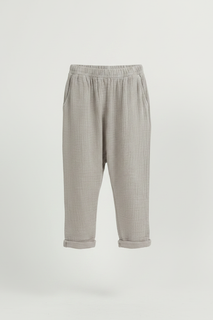 Pantalon Gris Ample Décontracté Plissé Fille Lin - vue 3