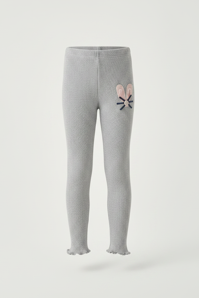 Pantalon Gris Côtelé Extensible Motif Lapin - Maille - vue 3