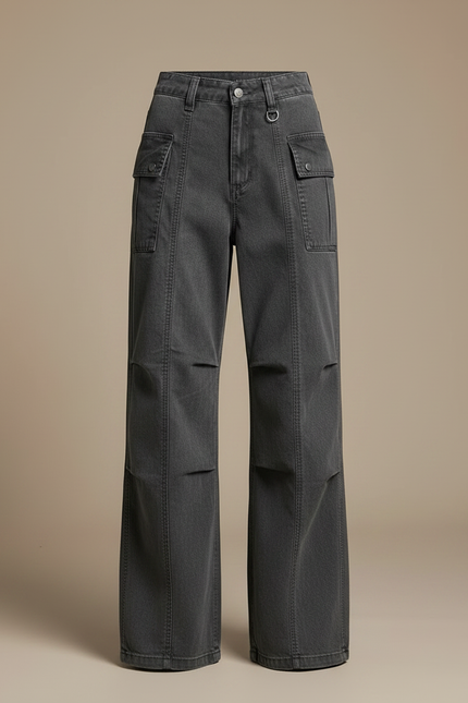 Pantalon Gris Cargo Ample Jambe Large Femme - Jean - vue 3
