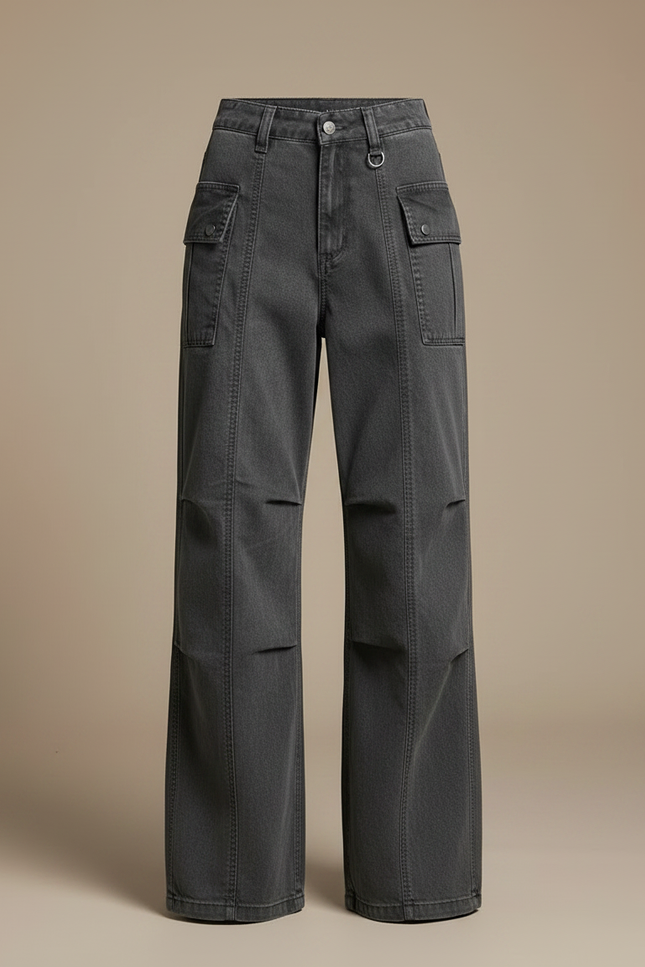 Pantalon Gris Cargo Ample Jambe Large Femme - Jean - vue 3
