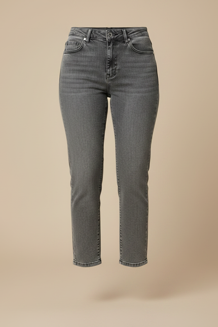 Pantalon Gris Délavé Droit Taille Haute Femme - Jean - vue 3