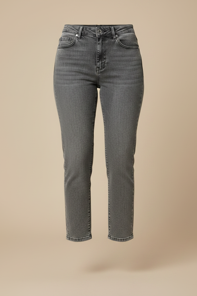 Pantalon Gris Délavé Droit Taille Haute Femme - Jean - vue 3