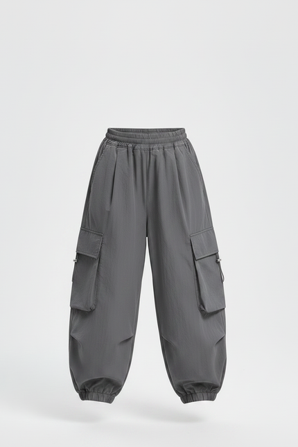 Pantalon Gris Cargo Ample Confortable Fille - Polyester - vue 3