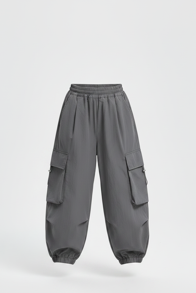 Pantalon Gris Cargo Ample Confortable Fille - Polyester - vue 3