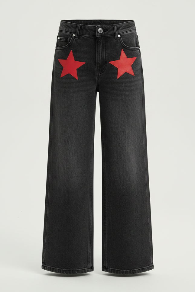 Pantalon Gris Jean Large Étoiles Droite Denim - vue 3