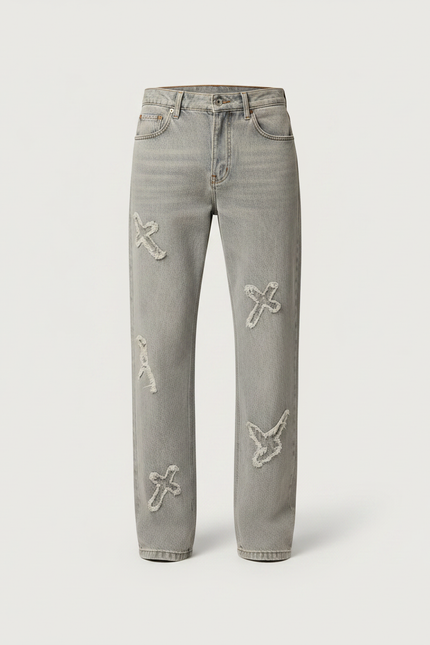 Pantalon Gris Déchiré Droit Ample Y2K Homme - Jean - vue 3
