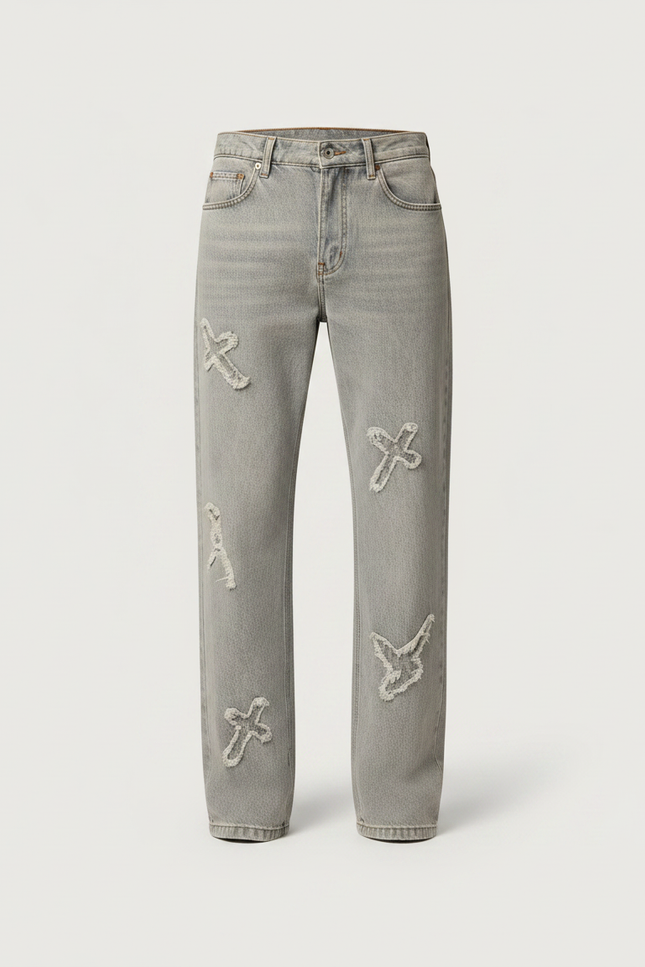 Pantalon Gris Déchiré Droit Ample Y2K Homme - Jean - vue 3