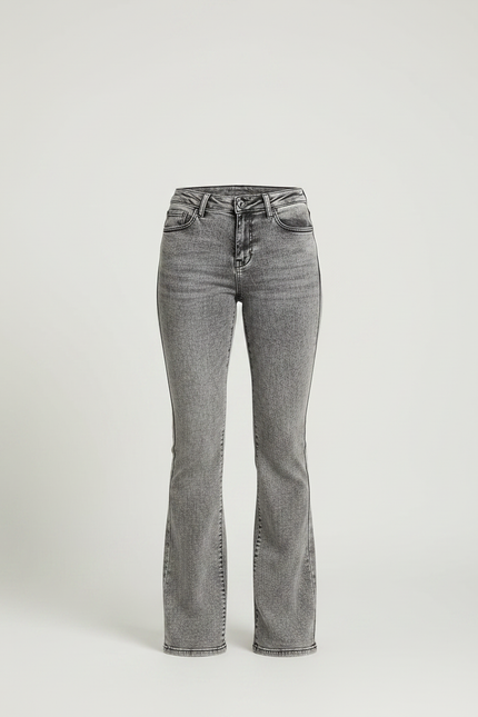 Pantalon Gris Jean Évasé Taille Haute Délavé Femme - vue 3