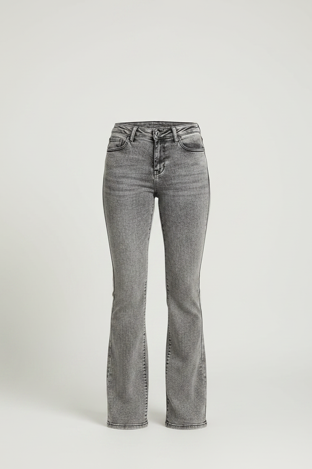 Pantalon Gris Jean Évasé Taille Haute Délavé Femme - vue 3