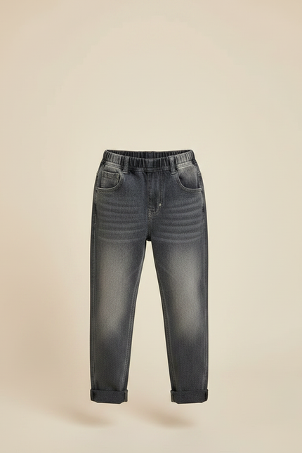 Pantalon Gris Délavé Ample Taille Élastique Garçon - Jean - vue 3