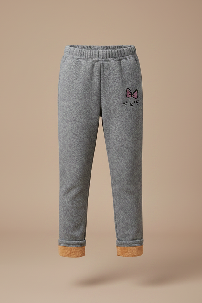 Pantalon Gris Molletonné Fille Hiver Chaud Chat - vue 3