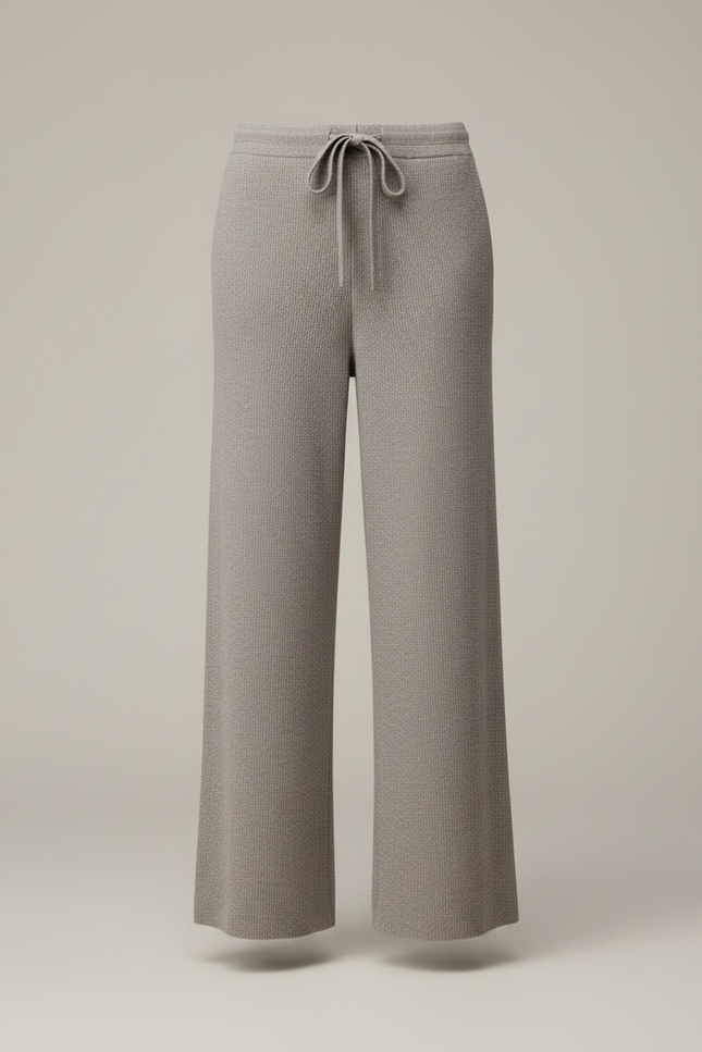 Pantalon Gris Laine Tricoté Ample Décontracté Femme - vue 3