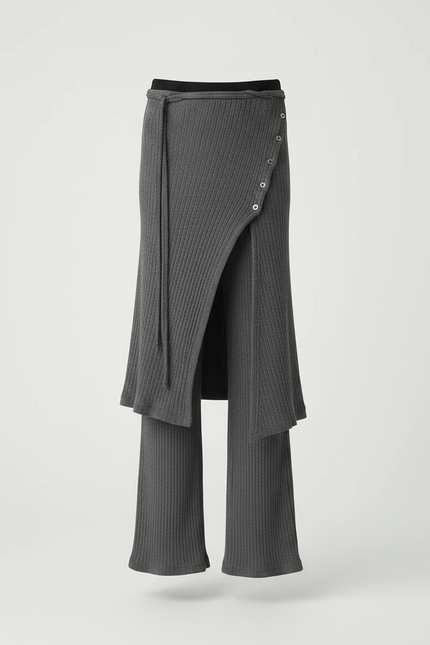 Pantalon Gris Côtelé Jupe-Pantalon Boutons Fille Moderne - Maille - vue 3