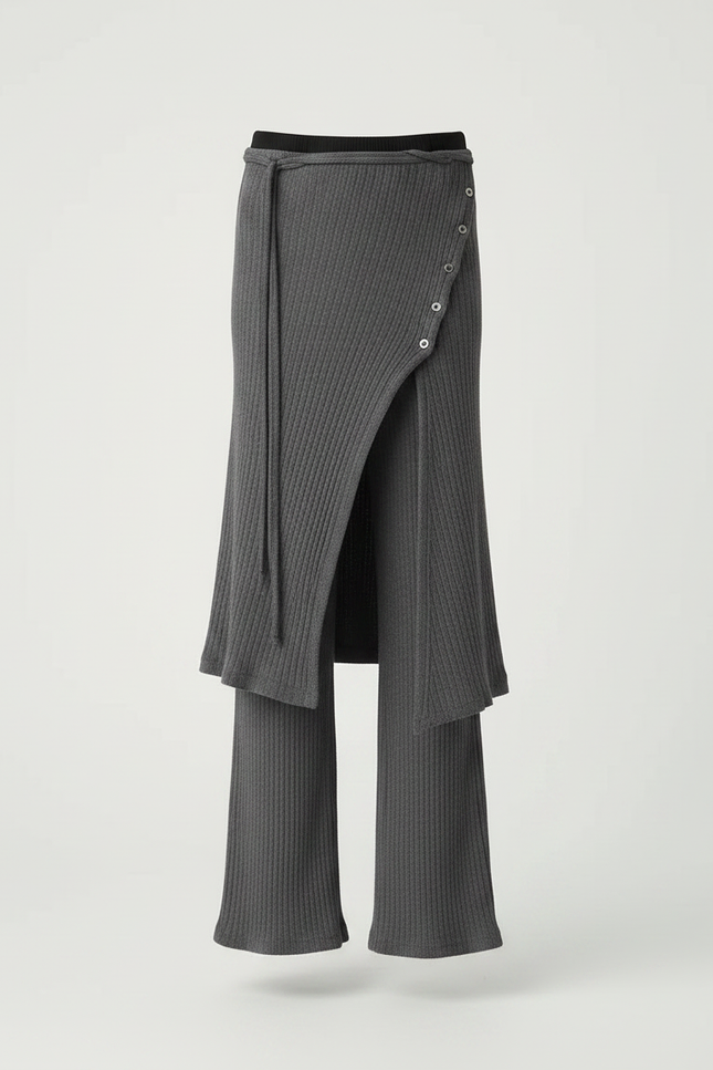 Pantalon Gris Côtelé Jupe-Pantalon Boutons Fille Moderne - Maille - vue 3