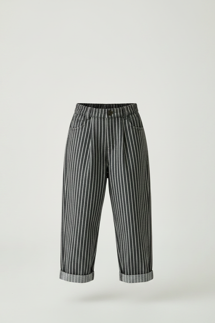 Pantalon Gris Rayé Ample Taille Élastique Enfant - Jean - vue 3