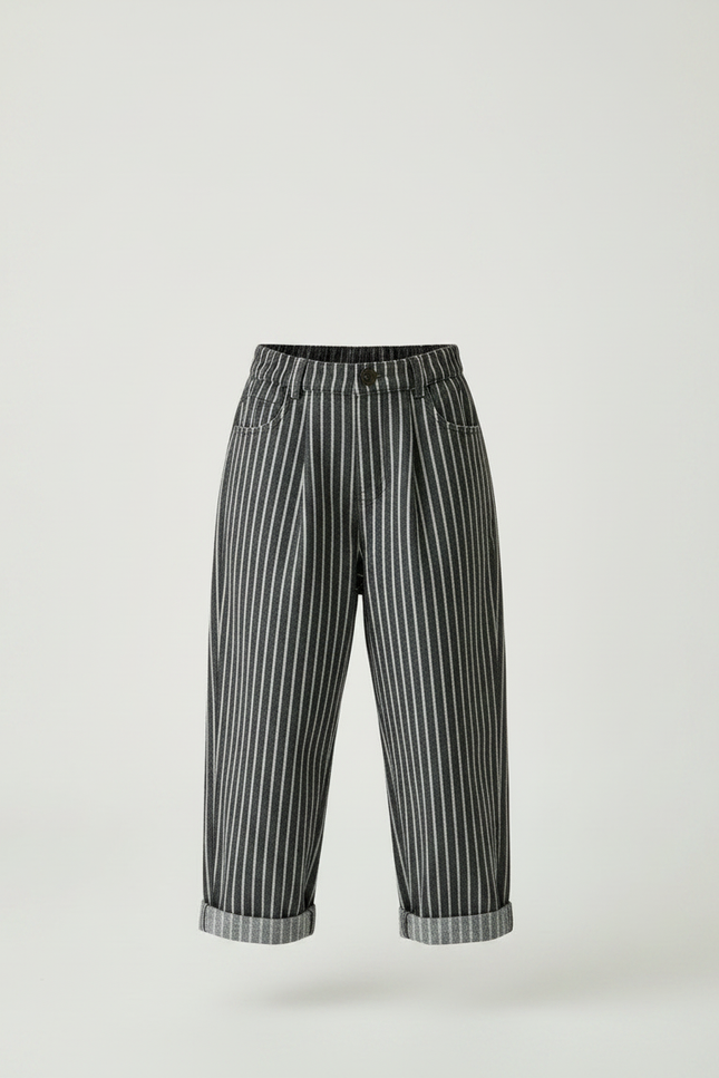 Pantalon Gris Rayé Ample Taille Élastique Enfant - Jean - vue 3