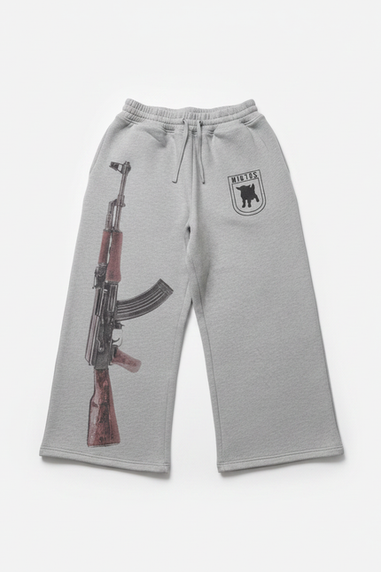 Pantalon Gris Imprimé Fusil Streetwear Décontracté Ample - Molleton - vue 2