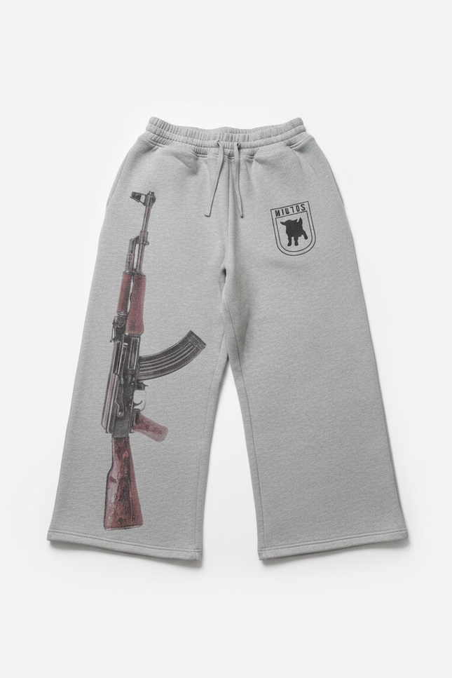 Pantalon Gris Imprimé Fusil Streetwear Décontracté Ample - Molleton - vue 2