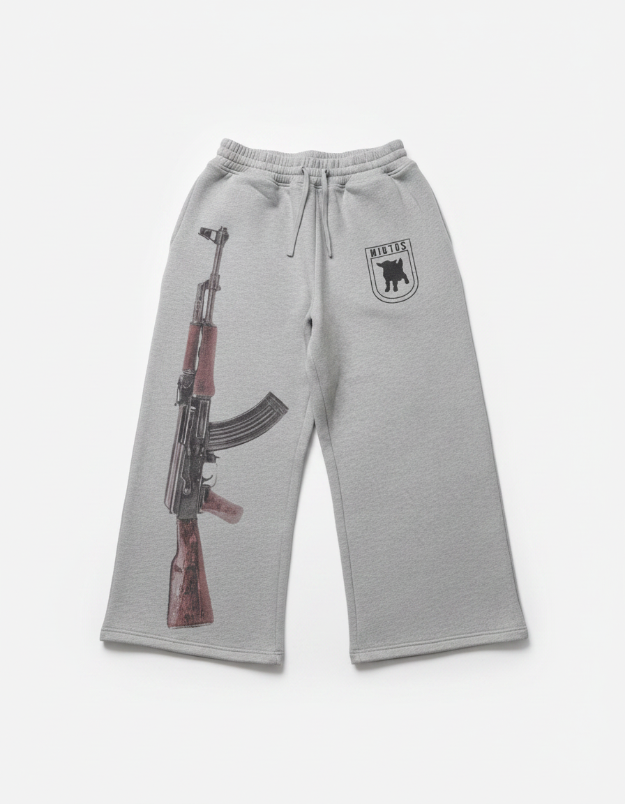 Pantalon Gris Imprimé Fusil Streetwear Décontracté Ample - Molleton - vue 2