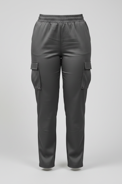 Pantalon Gris Satiné Cargo Taille Élastique Femme - vue 3