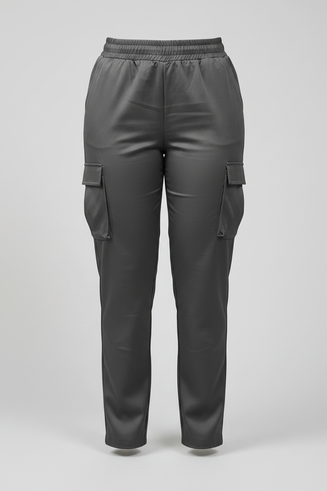 Pantalon Gris Satiné Cargo Taille Élastique Femme - vue 3