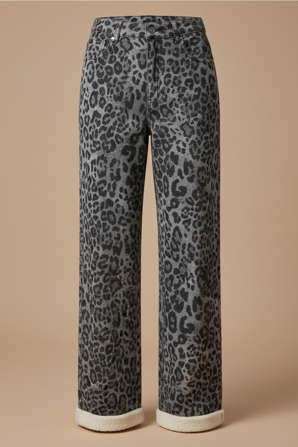 Pantalon Gris Léopard Doublé Polaire Large Confortable - Molleton - vue 3