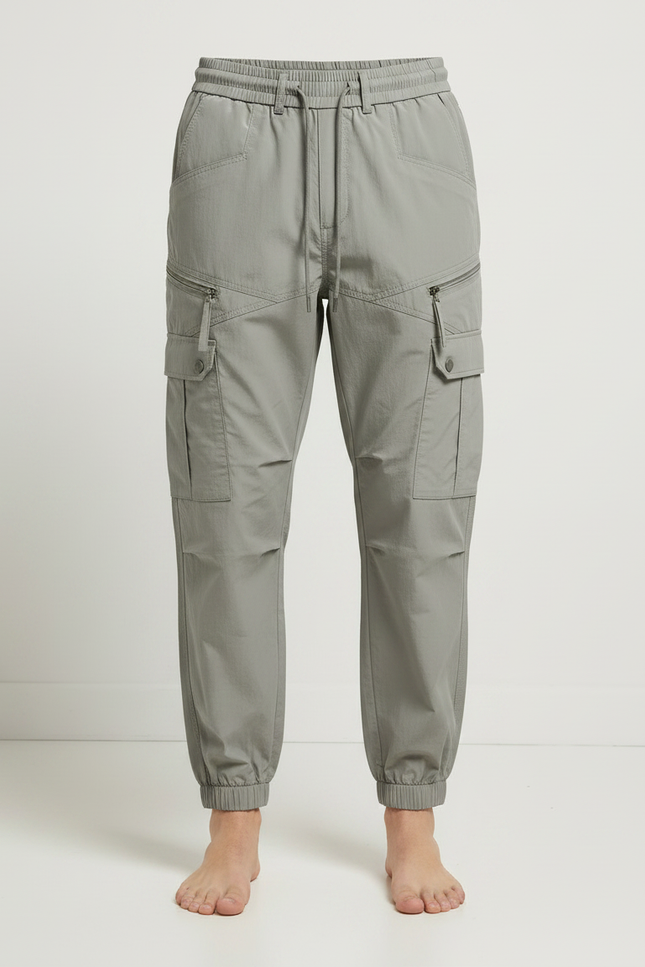 Pantalon Gris Cargo Homme Cordon Zippé Sport Jogging - Polyester - vue 3