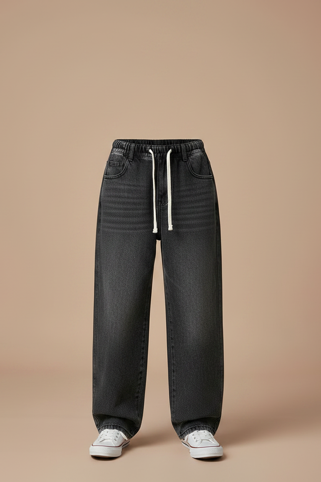 Pantalon Gris Ample Décontracté Enfant Coton - Jean - vue 3