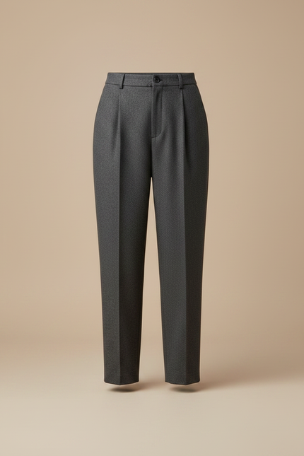 Pantalon Gris Plissé Ample Texturé Élégant Femme - Laine - vue 3