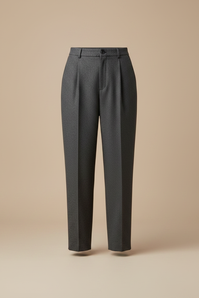 Pantalon Gris Plissé Ample Texturé Élégant Femme - Laine - vue 3