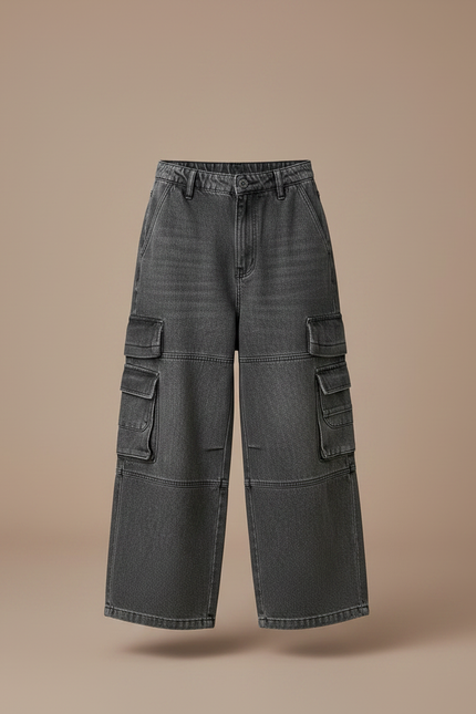 Pantalon Gris Denim Ample Cargo Enfant Garçon - Jean - vue 3