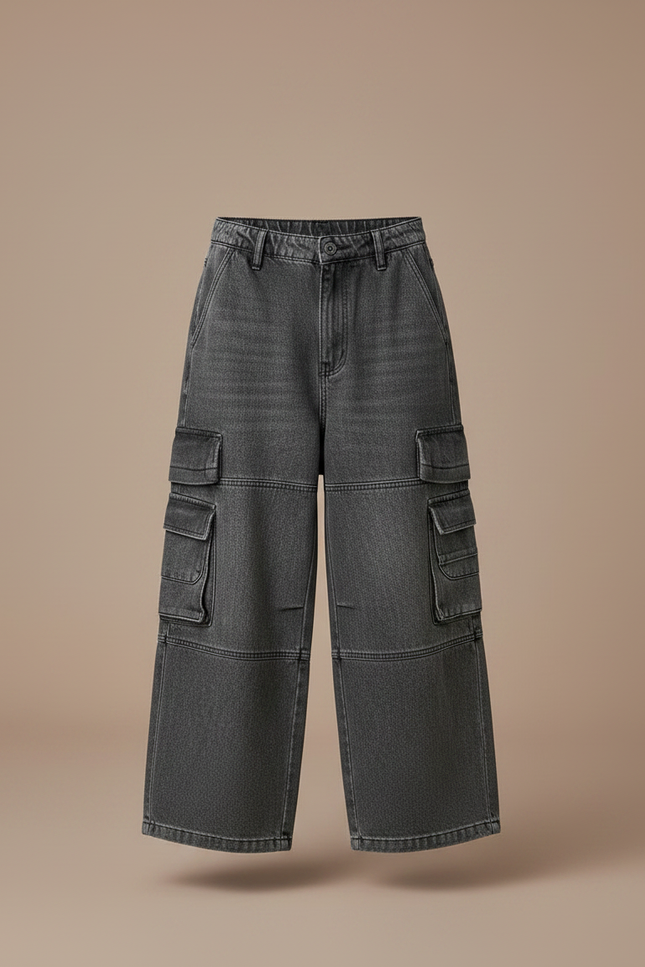 Pantalon Gris Denim Ample Cargo Enfant Garçon - Jean - vue 3
