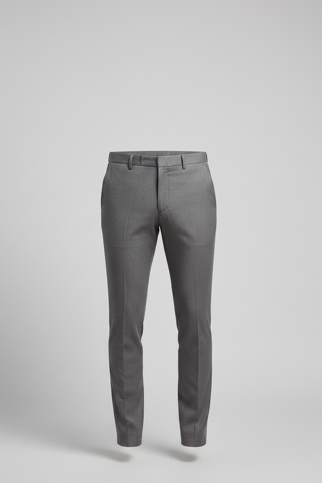 Pantalon Gris Slim Habillé Motif Discret - Laine - vue 3