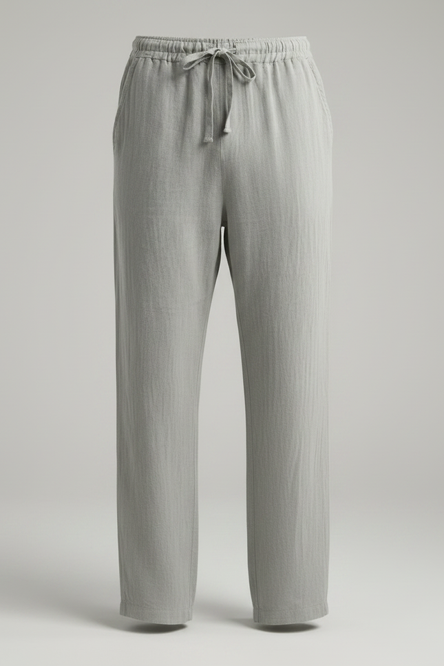 Pantalon En Lin Gris Clair - vue 3