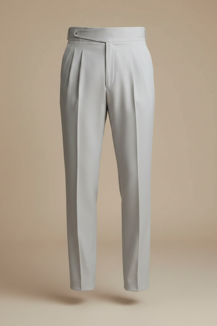 Pantalon Gris Homme Plissé Taille Haute Élégant - Gabardine - vue 3